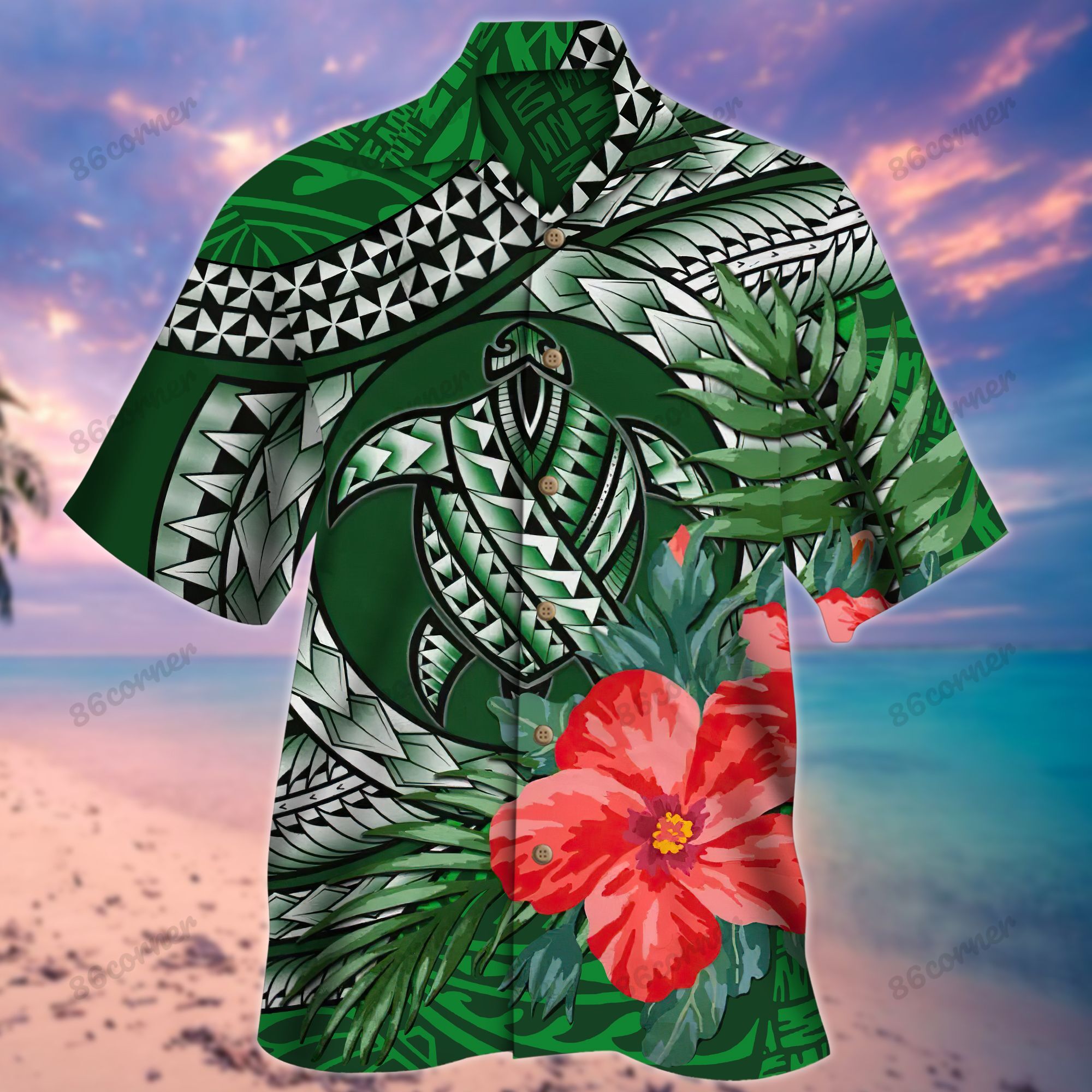 Turtle Green Samoa Hibiscus Hawaiian Shirt And Short Set Ha49125