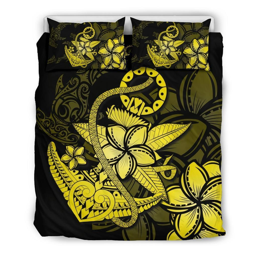 Alohawaii Bedding Set – Cover And Pillow Cases Hawaiian Anchor Plumeria Hamerhead Shark Polynesian – Yellow – Ah J9