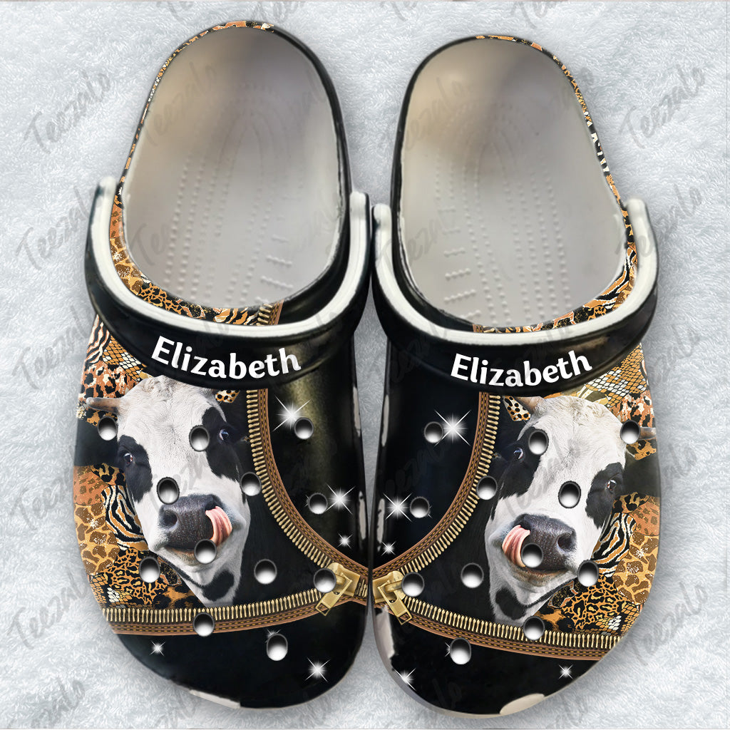 Cow Leopard Zipper Personalized Clogs Shoes For Cow Lovers