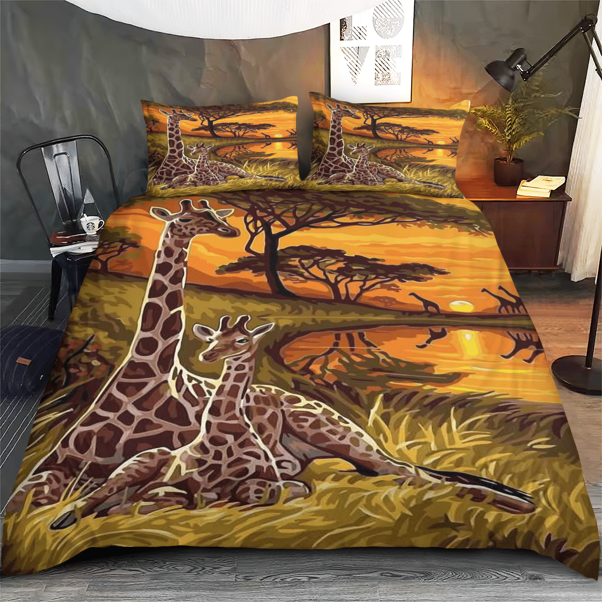 Wooni Gorgeous African Giraffes At Sunset! Beautiful World, Animals Beautiful Bedding Set, Duvet Cover Set, Duvet Cover And Pillow Case Bedroom Decor W171211