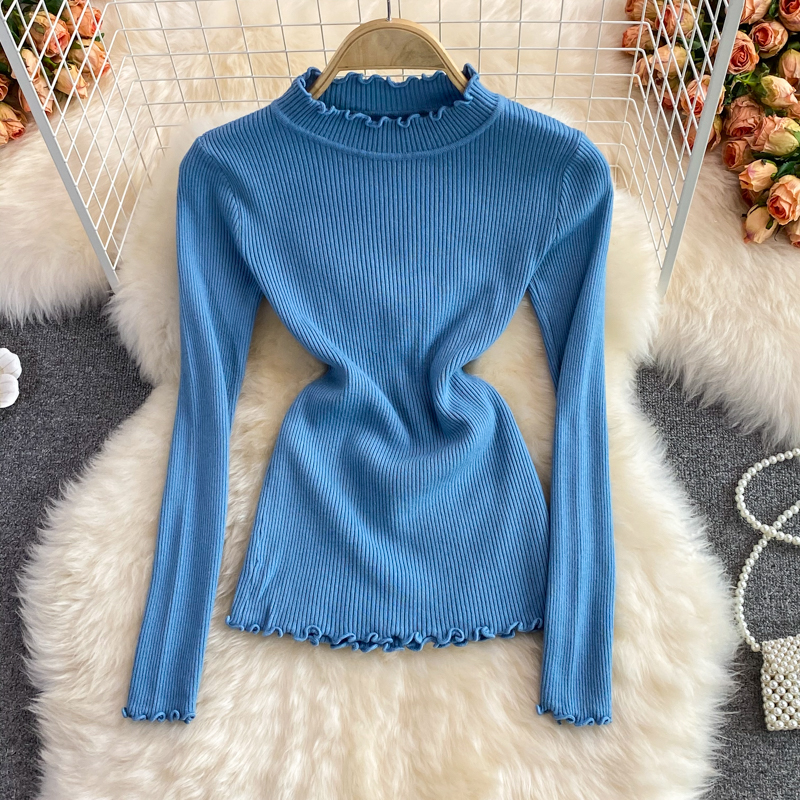 Women’s Turtleneck Ruched Sweater High Elastic Solid 2021 Fall Winter Korean Fashion Slim Sexy Knitted Pullovers Long Sleeve Top alx