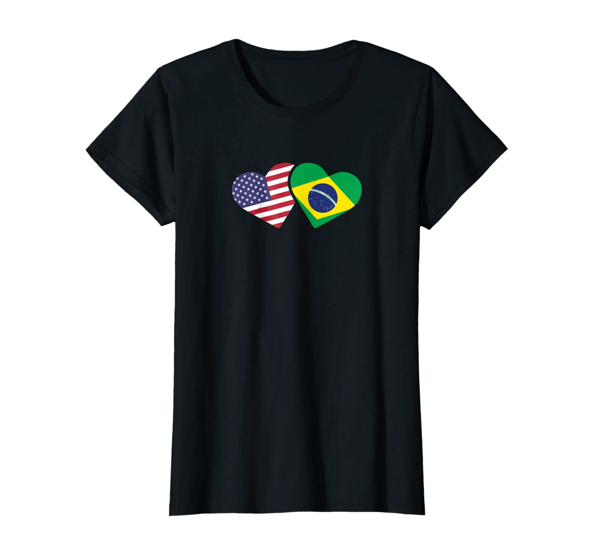 Womens Brazil USA Flag T Shirt Heart Brazilian Americans Love Cute