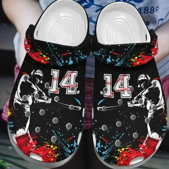 Baseball Paint Splash Personalize Clog Custom Crocss Clog Number On Sandal Fashion Style Comfortable For Women Men Kid