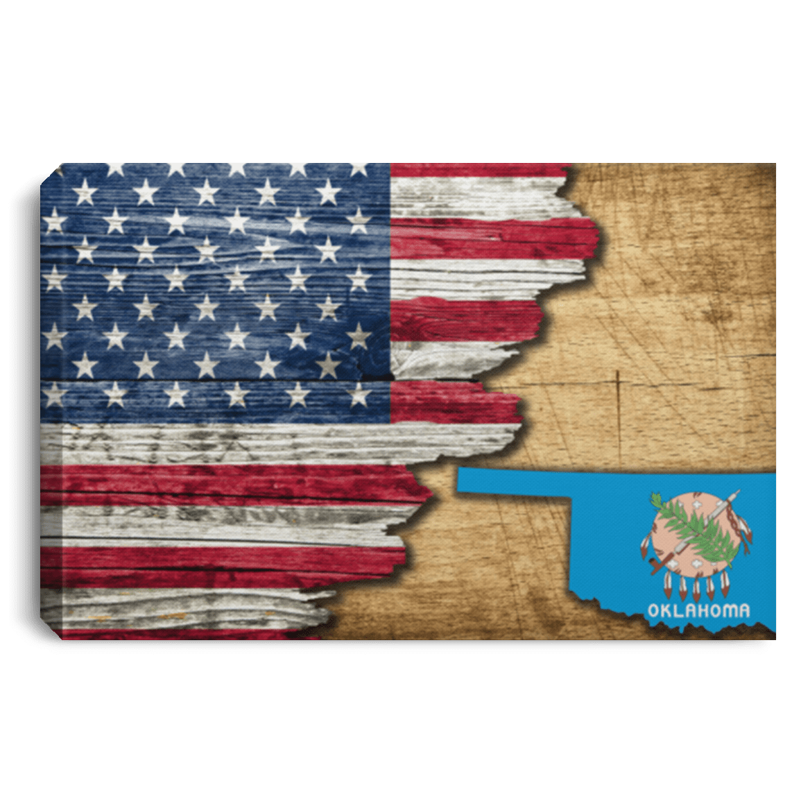 United States/Oklahoma Flag Ripped Effect 24X16 Inches  Landscape Canvas .75In Frame