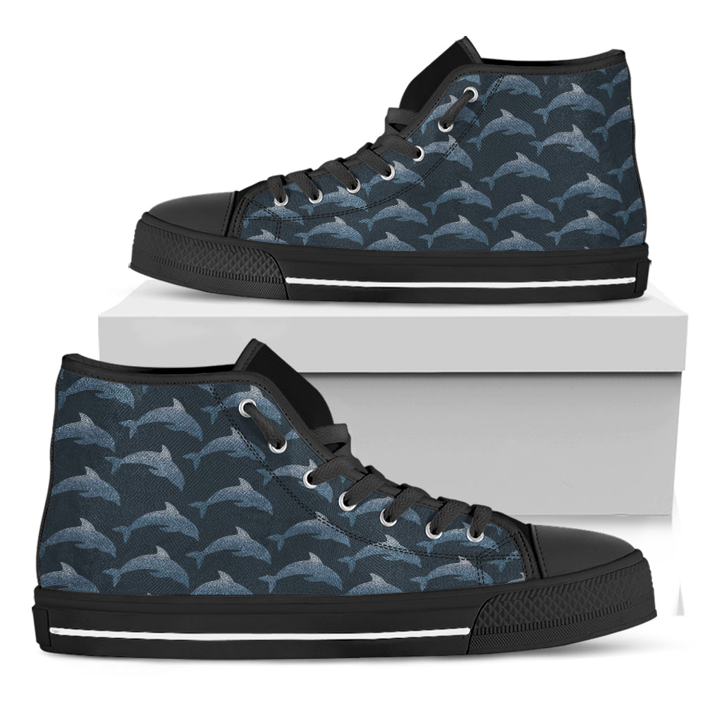 Dolphin Dot Pattern Print Black High Top Shoes