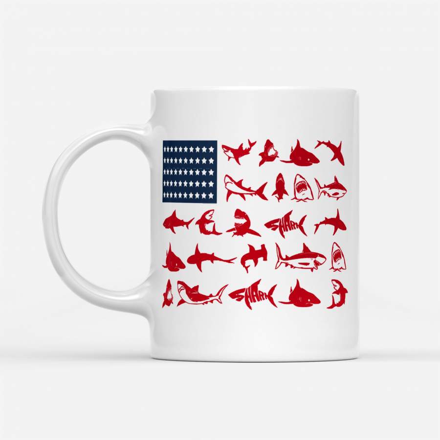 Sharks Poses American Flag 4th Of July Independence Day – White Mug