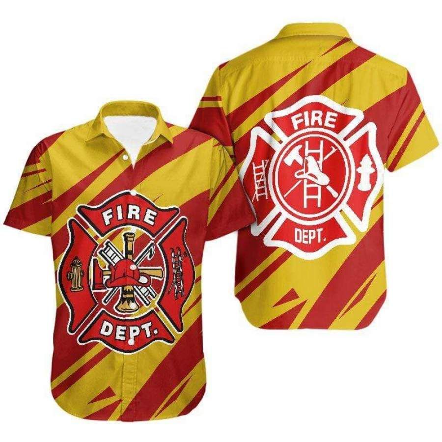 Hawaii Aloha Shirts Firefighter Red And Yellow Ha101138