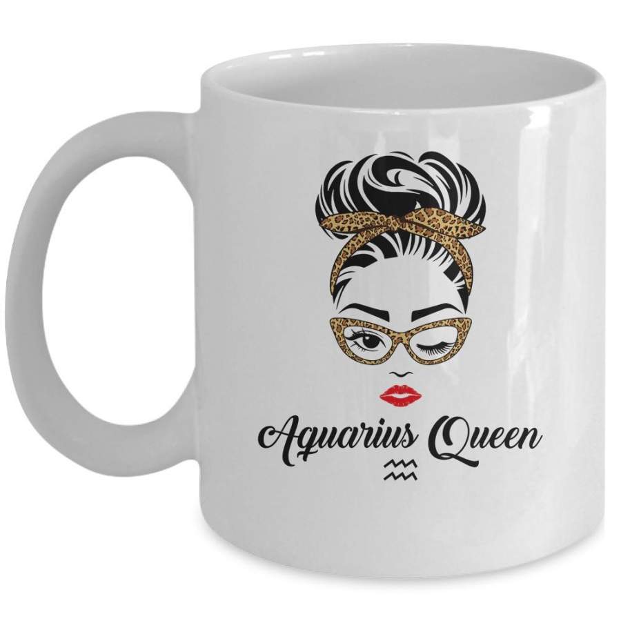 Aquarius Queen Woman Leopard Lips Eyes Lady Birthday Gifts Mug