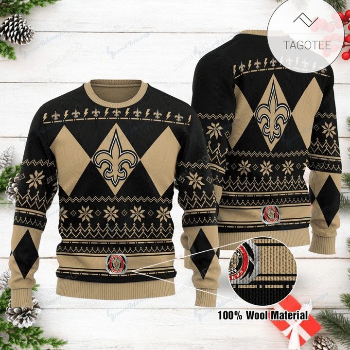 New Orleans Saints Ugly Xmas Black Golden Red Medal Gift For Fan Ugly Wool Sweater Christmas