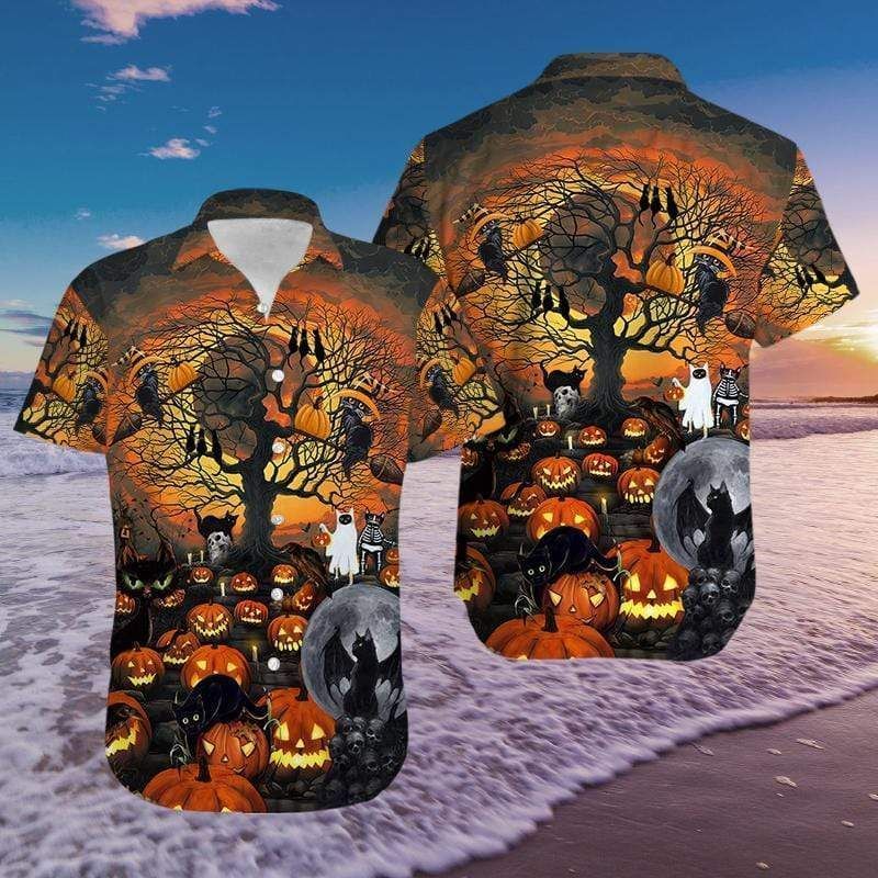 Get Now Black Cat Halloween God Pumpkin Hawaii Aloha Shirts Ha93625