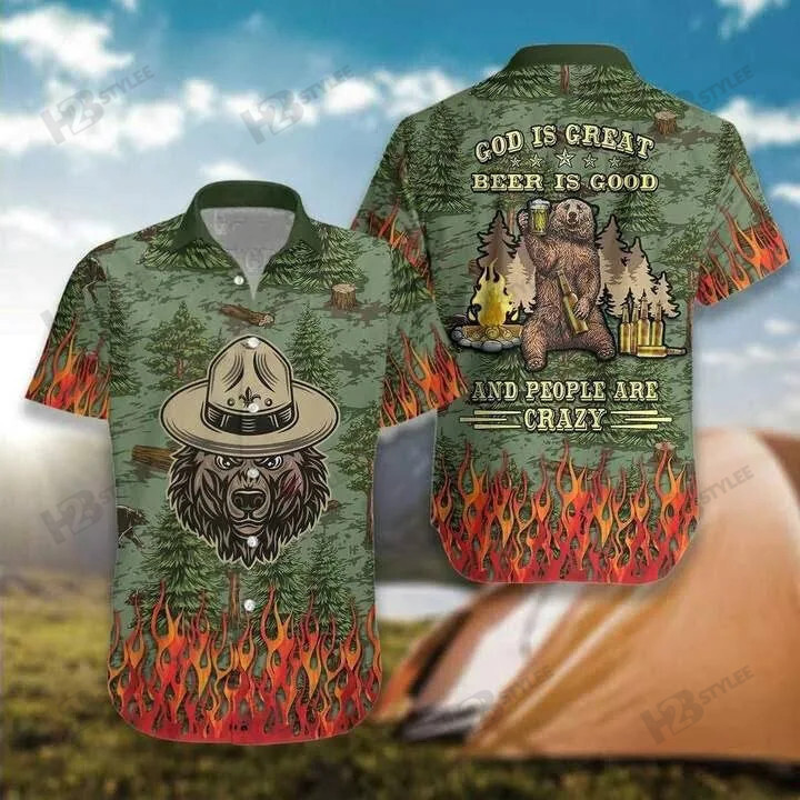 Camping Bear Beer Is Good Aloha Hawaii All Over Printed Hawaii Shirt Size S Ha99444