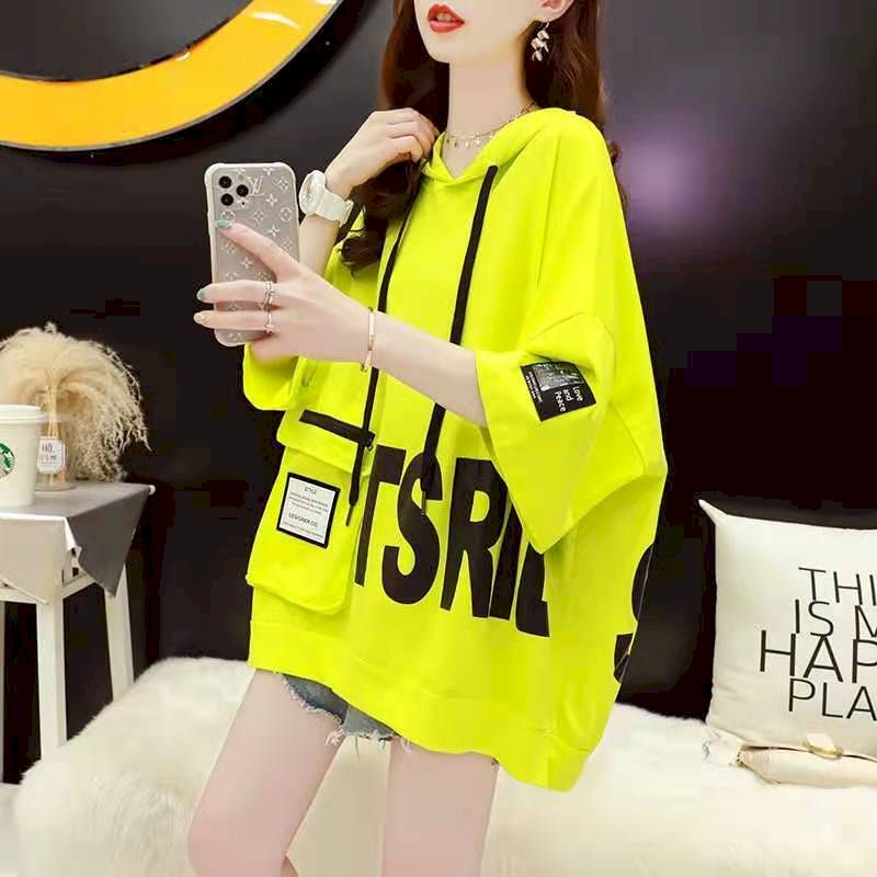 2022 Summer New Womens Short Sleeve Hoodies Loose Hooded T-shirt Fried Street Korean Sweatshirt Harajuku Hoodie Womens Tshirt alx