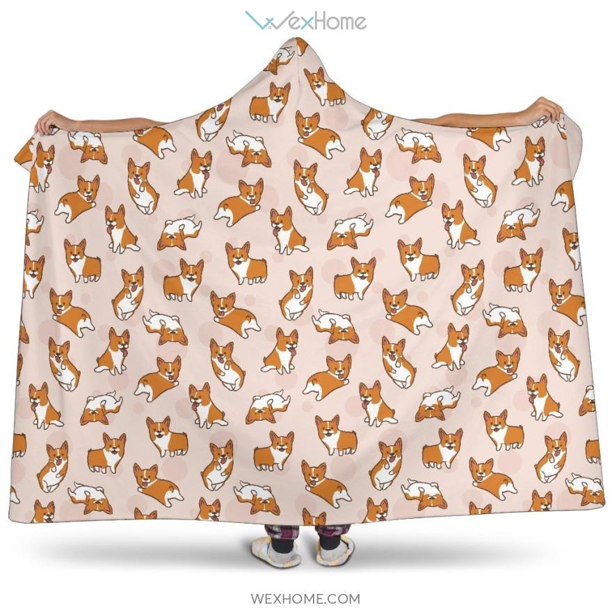 Cute Corgis Pattern Pink Background Hooded Blanket