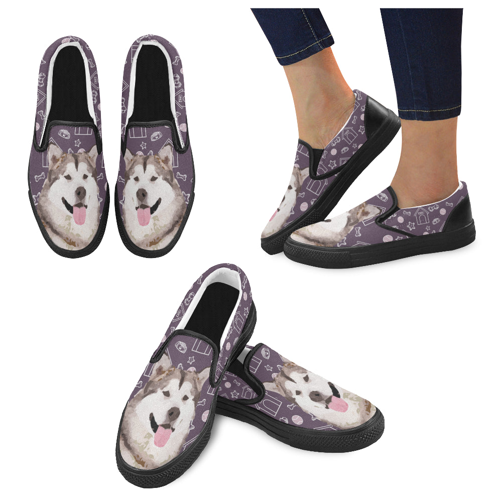 Alaskan Malamute Black Women’s Slip-on Canvas Shoes