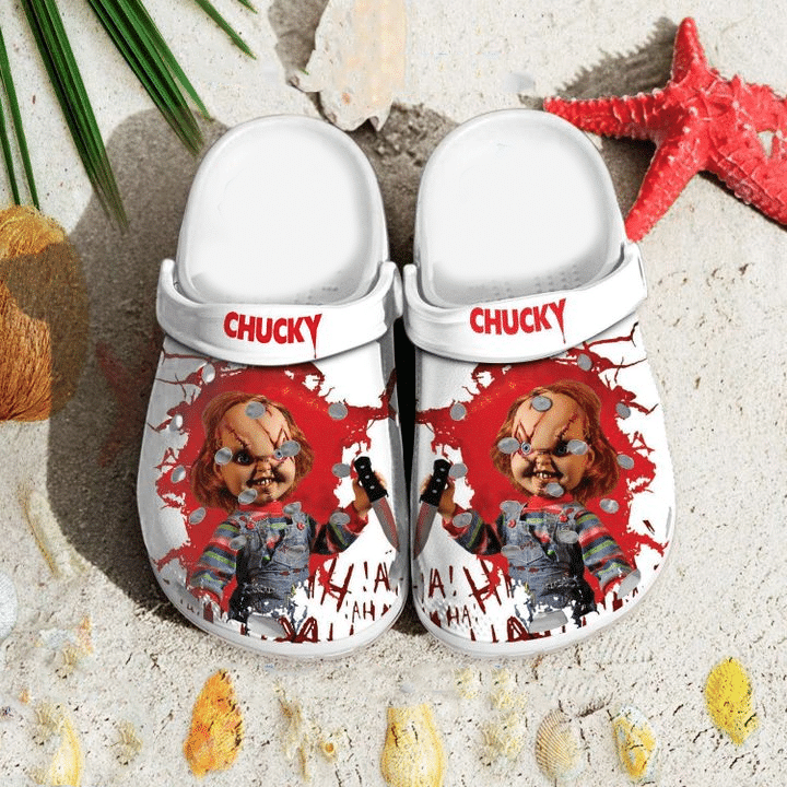 Chucky Rubber Knight Pattern Crocss Classic Clogs Shoes In Red & White For Men Women Kids