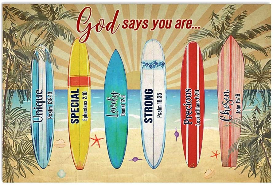 Vintage Surfing God Says You Are Strong Unique Poster Art Print      Home Decor Gift For Men Women Family Friend On Birthday Xmas