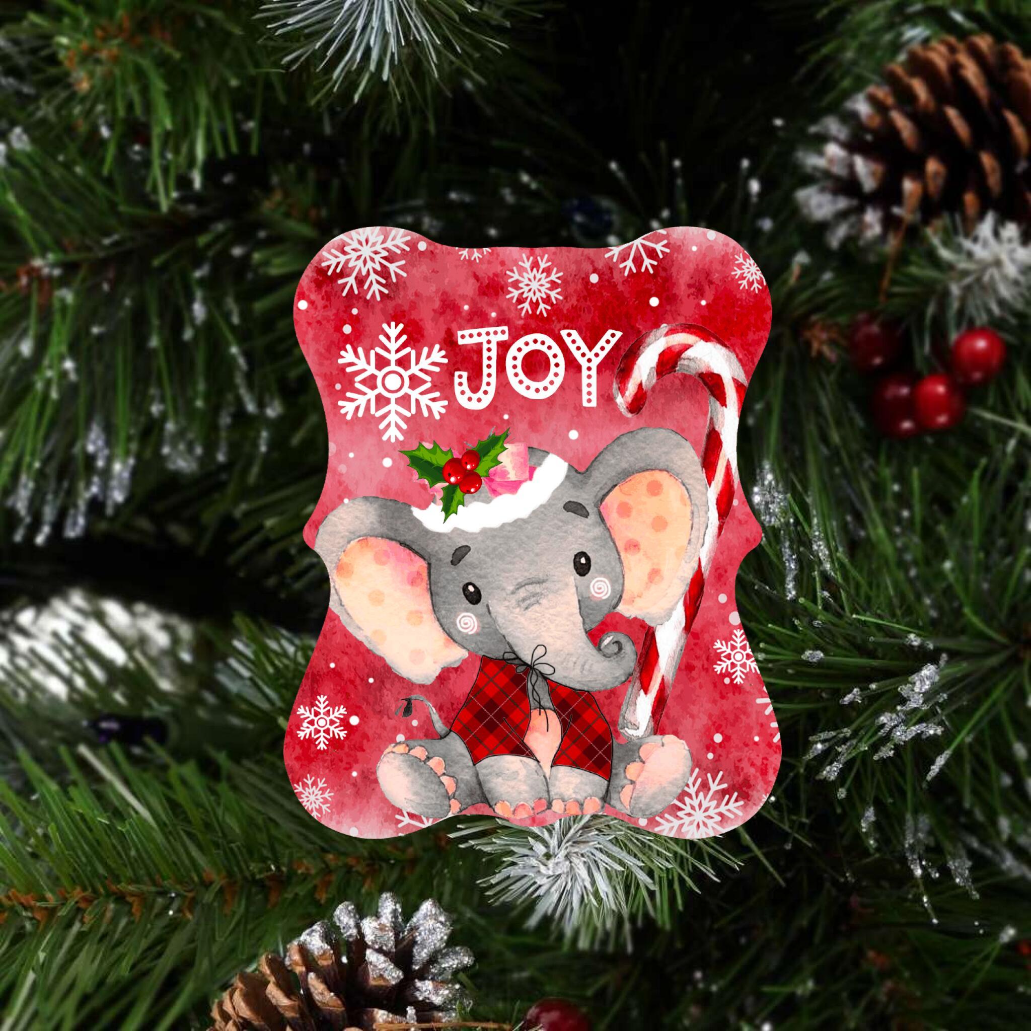 ln 2 elephant peace joy love shape ornament