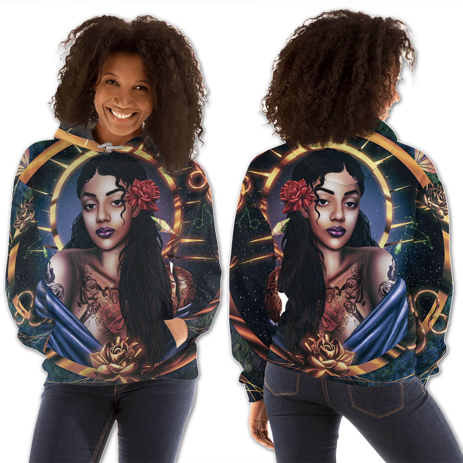 African American Hoodies Cute Black Afro Lady All Over Print Womens Hooded Sweatshirt Afrocentric Clothing BPS14754