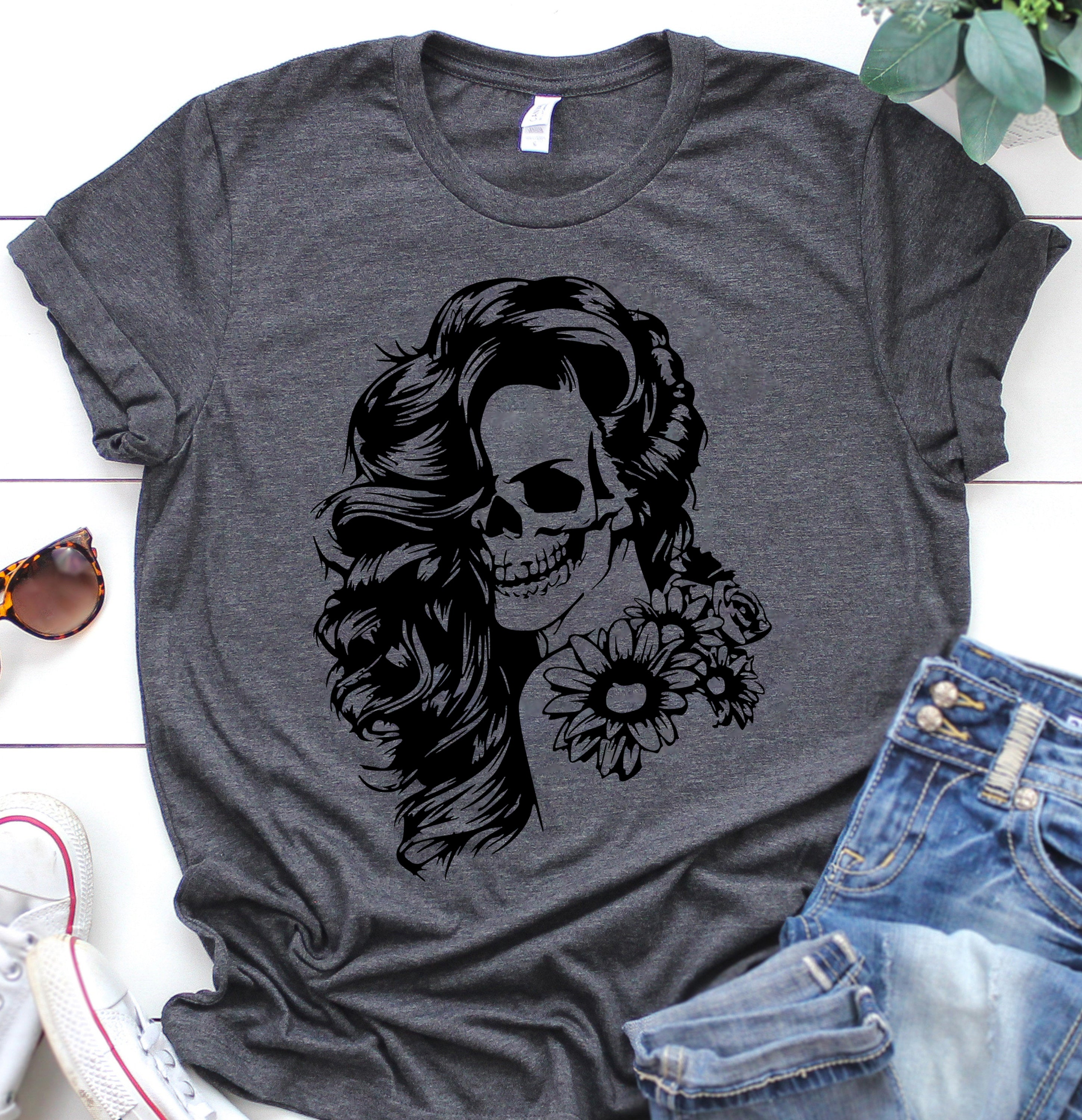 Woman Sugar Skull Dia De Los Muertos Customizable – Standard T-Shirt