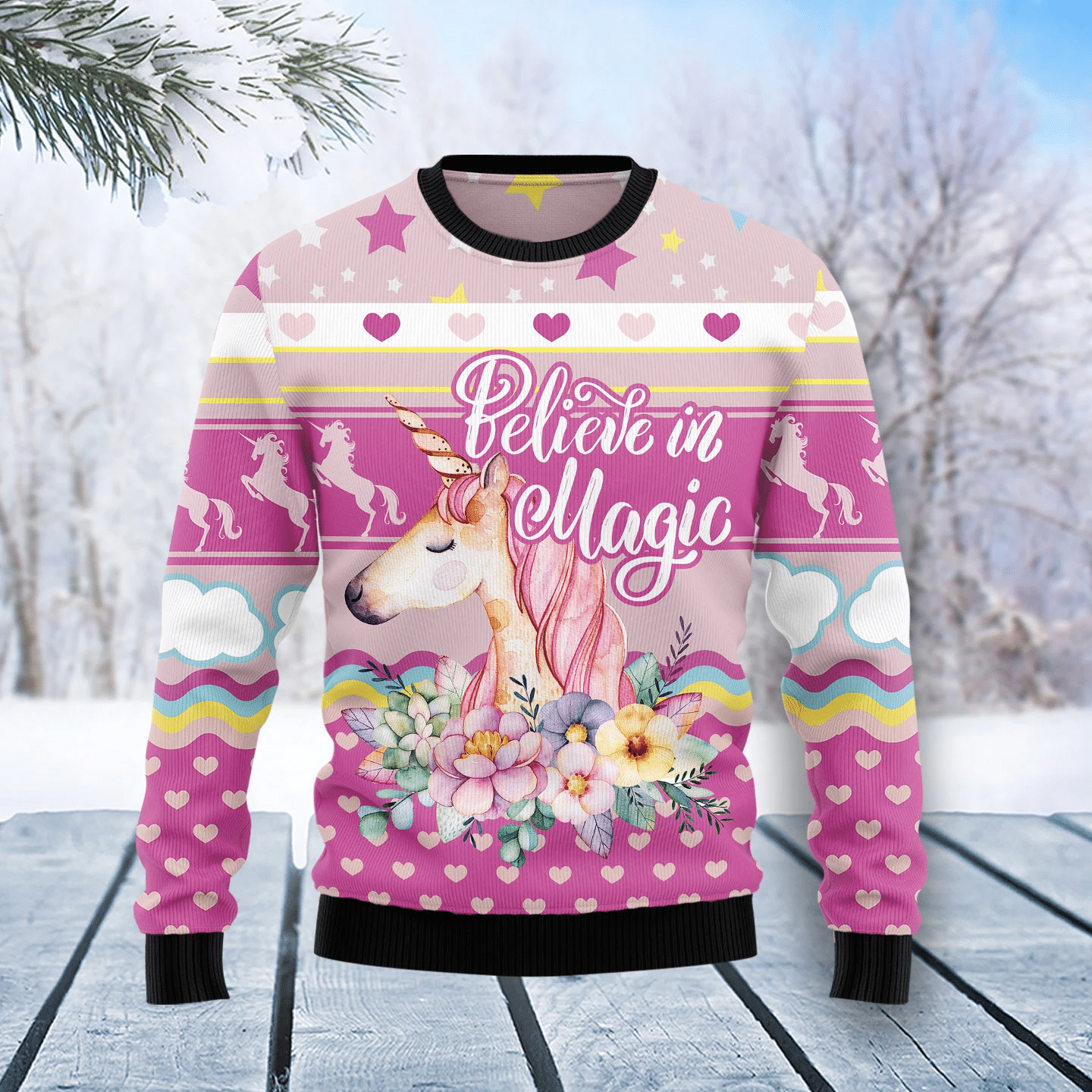 Unicorn Believe In Magic Christmas Ugly Sweater