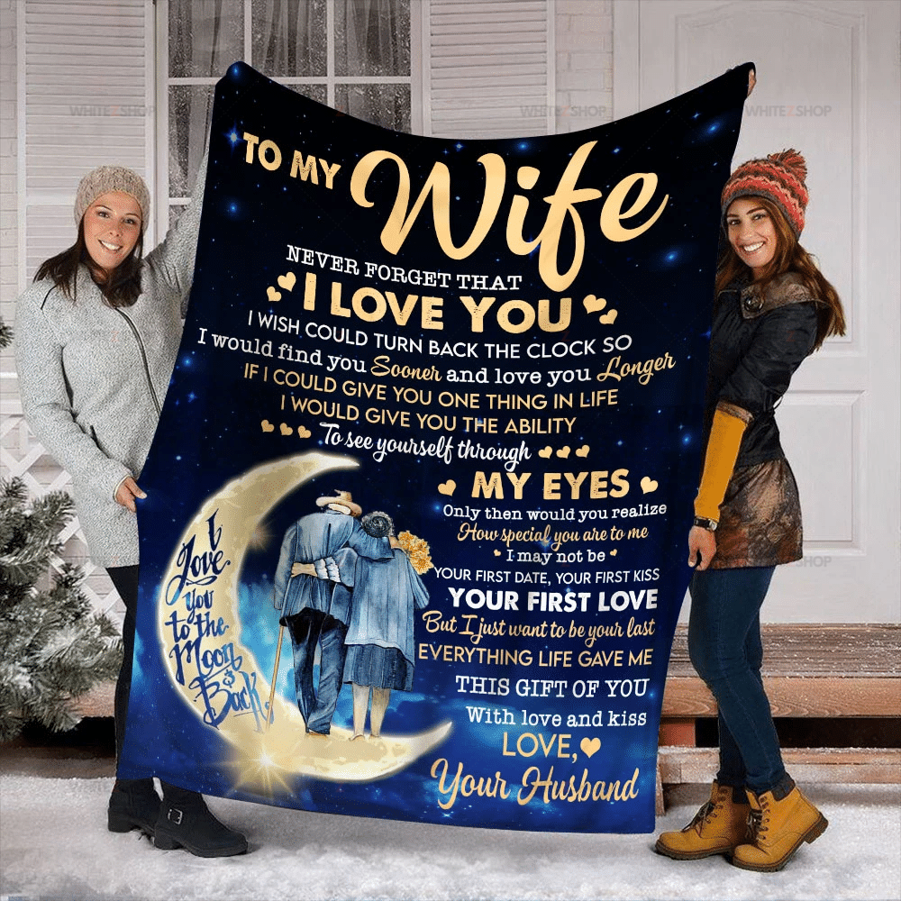 Moon Husband To My Wife Sherpa Blanket Never Forget That I Love You, I Wish Could Turn Back The Clock – Valentines Day Gifts – Valentine Gift For Wife – Blanket Valentine For Wife