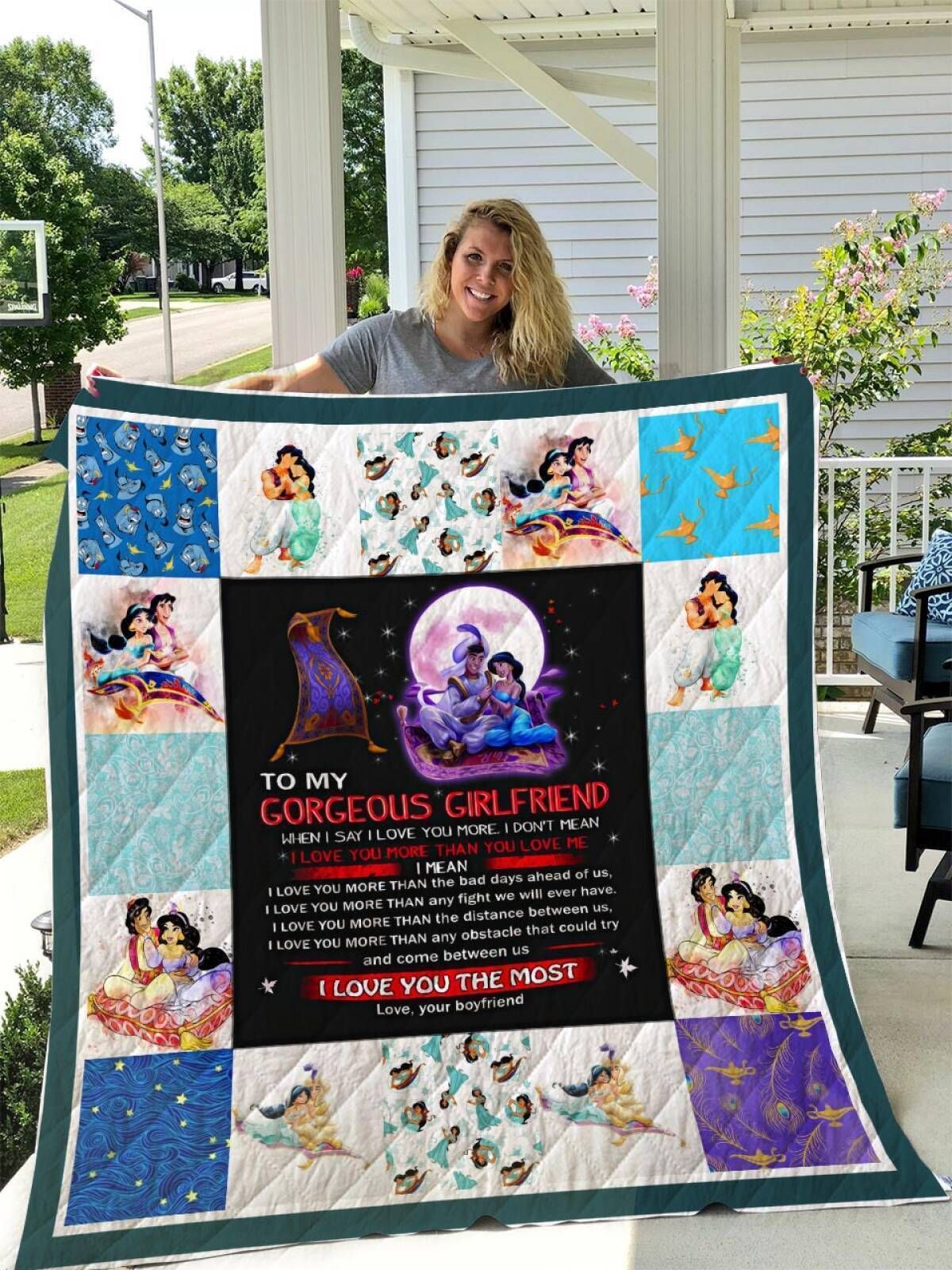 Aladdin And Jasmine 3D Quilt Blanket, Fleece Blanket