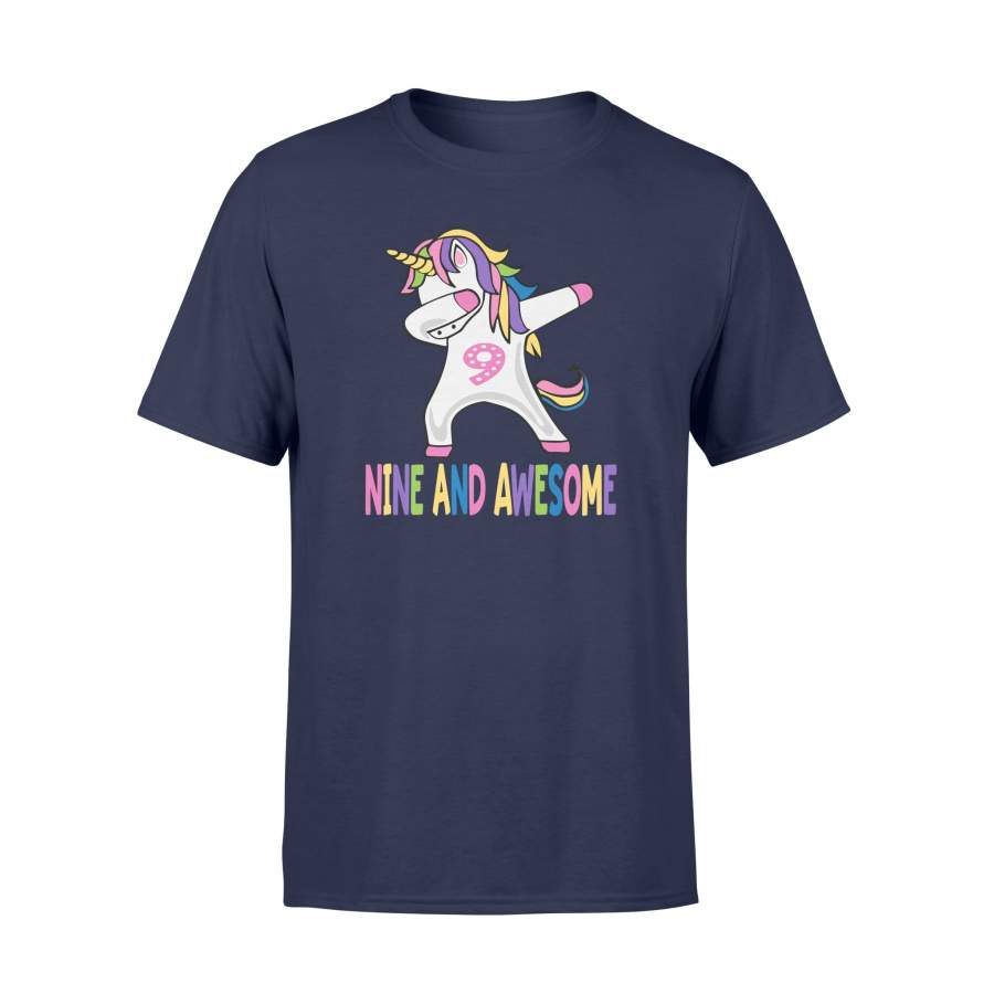 9th Birthday Unicorn Dabbing Girl – Nine And Awesome T Shirt