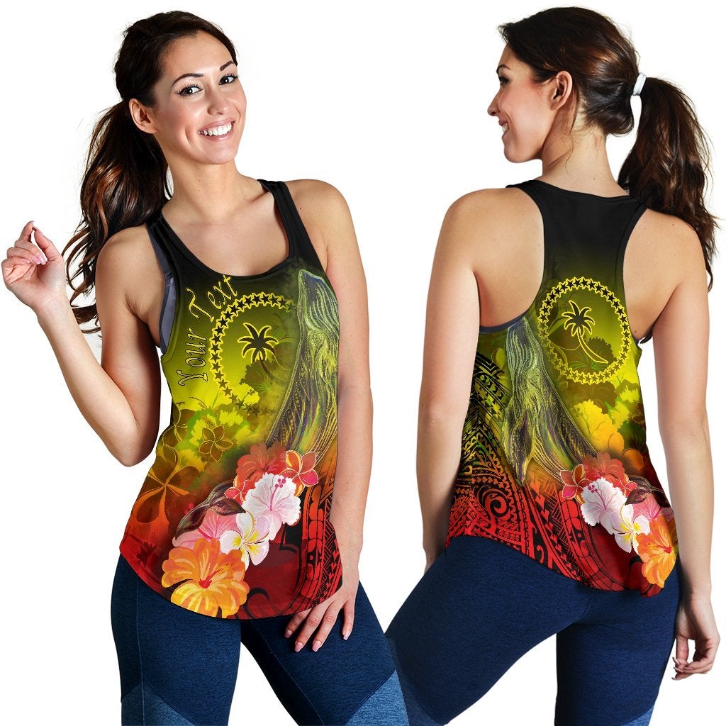 Custom Personalised Chuuk Women’S Racerback Tank – Humpback Whale With Tropical Flowers Yellow