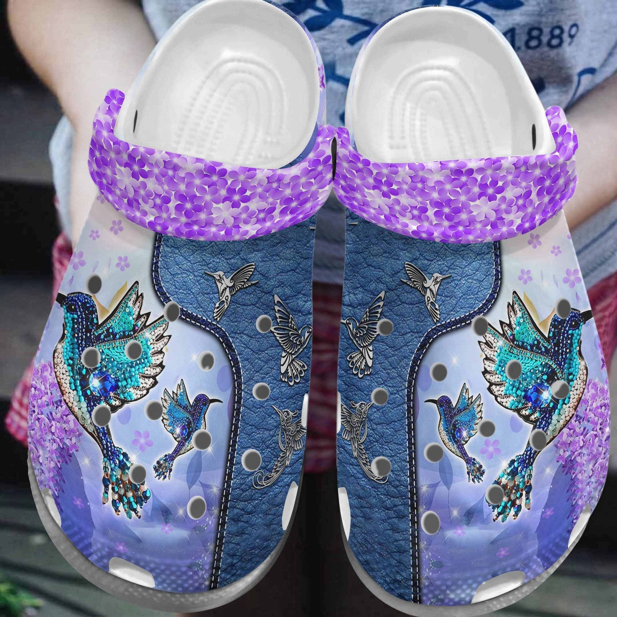 Purple Hummingbird Twinkle Crocs Shoes – Hummingbird Crocs Clogs Birthday Gift Women- Purple-Hmb