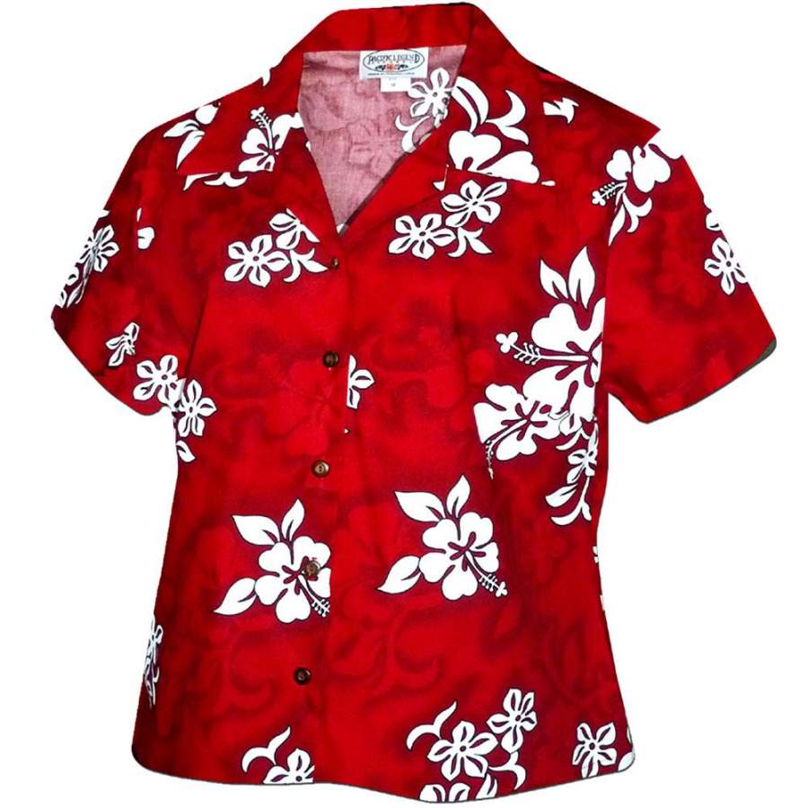 White Flower Red Fitted Hawaii Shirt Ha6405