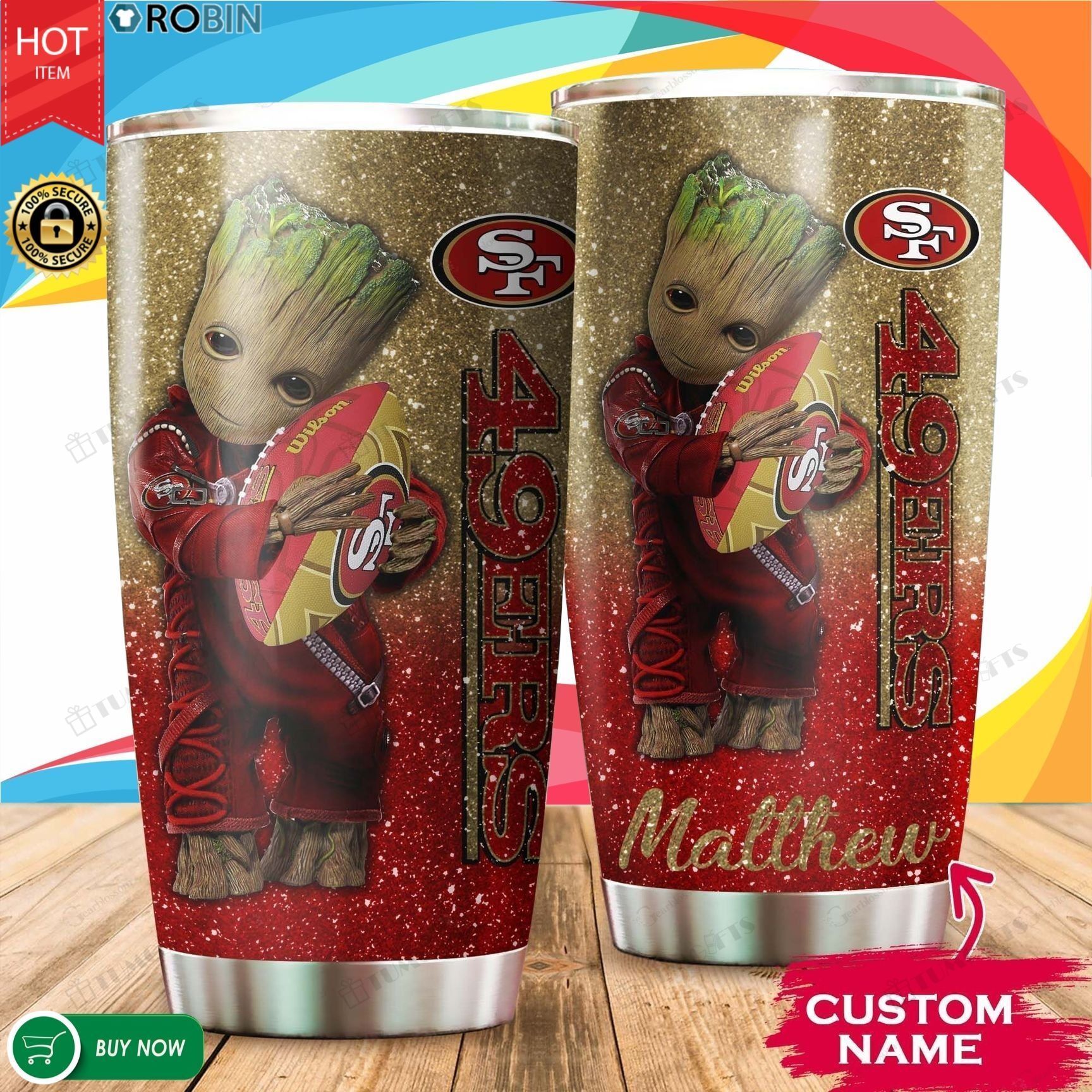 Buy Personalized Baby Groot Hug San Francisco 49Ers Custom Stainless Steel Tumbler