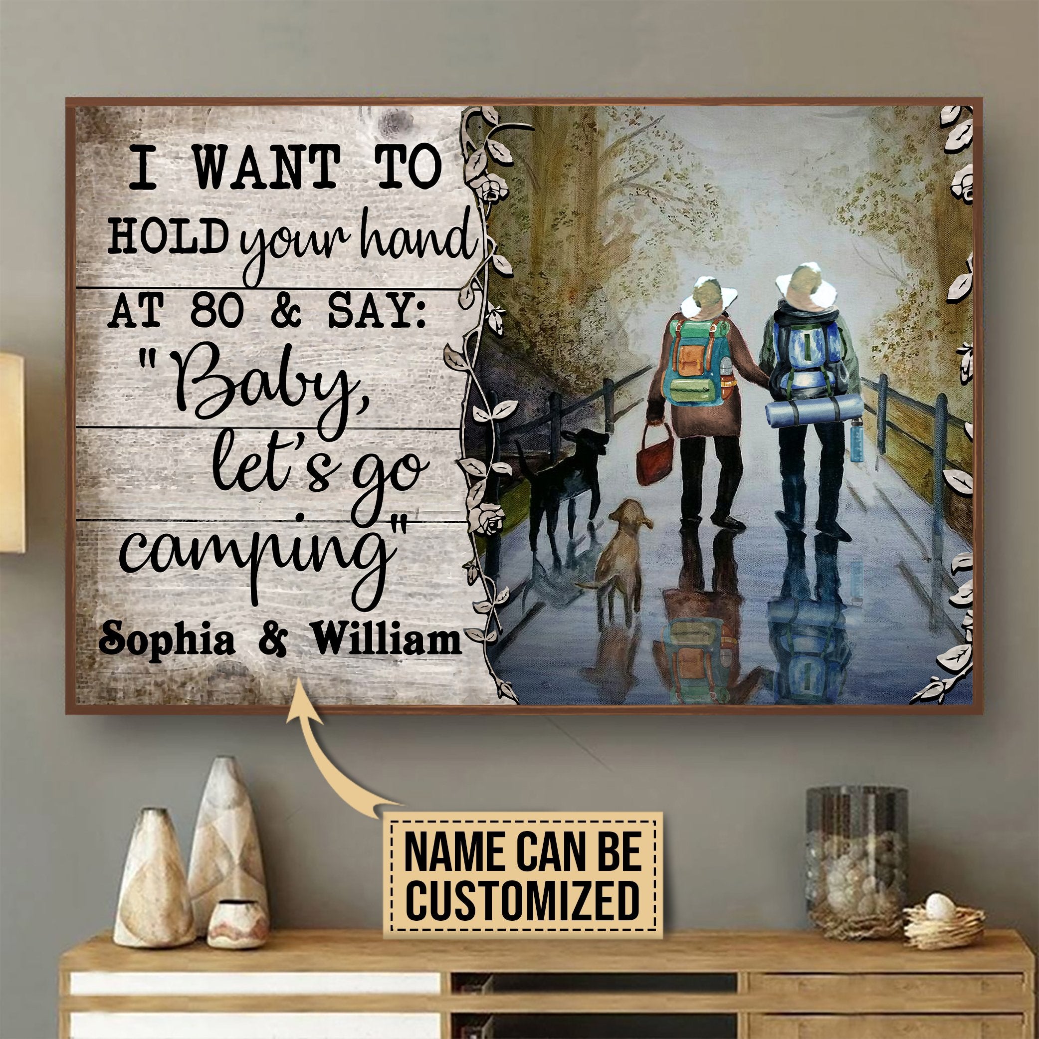 Aeticon Gifts Personalized Camping Hold Your Hand Canvas Mom Dad Gift Home Decor