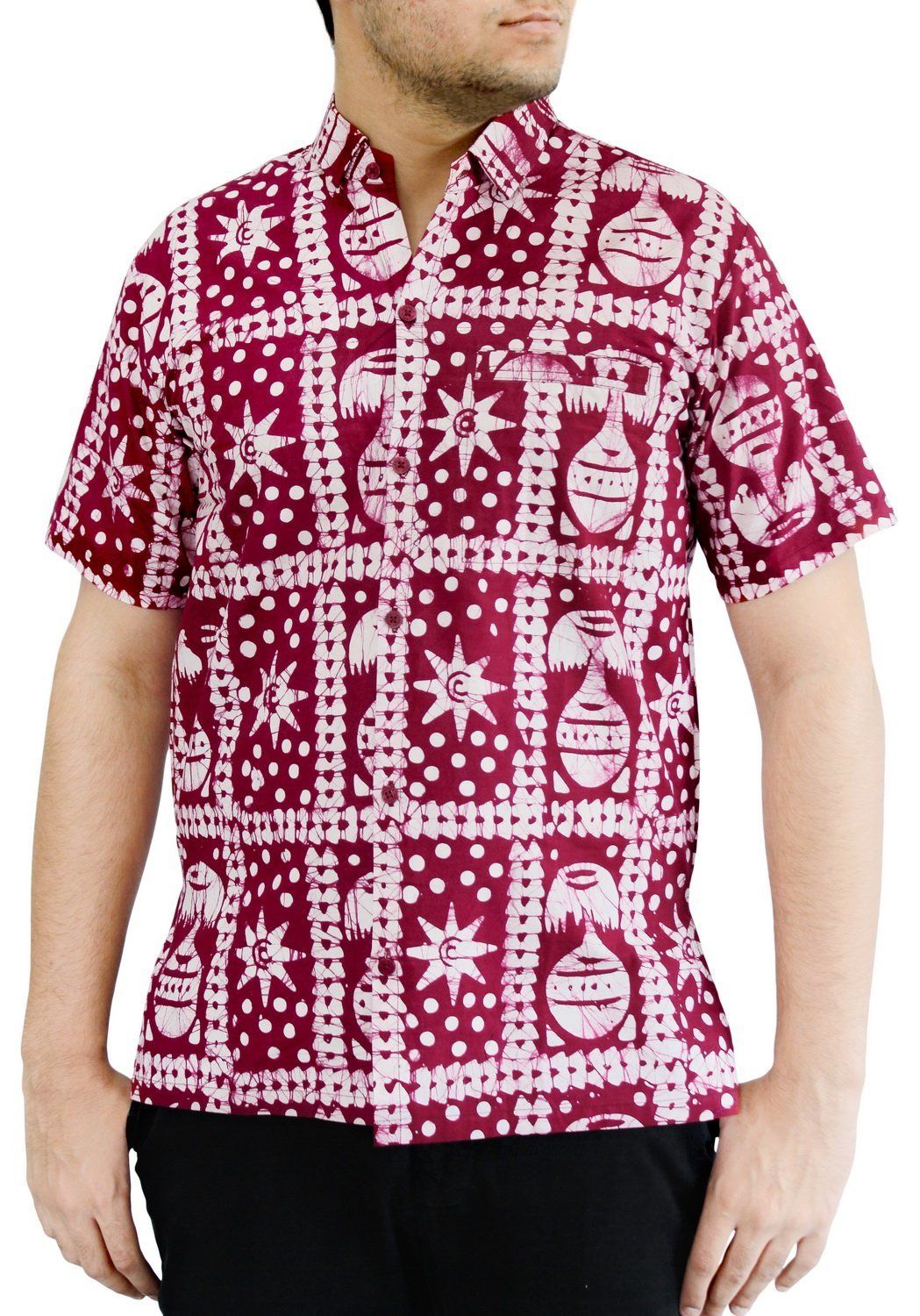 La Leela Men Casual Beach Hawaiian Shirt For Aloha Tropical Beach Front Pocket Short Sleeve Maroon