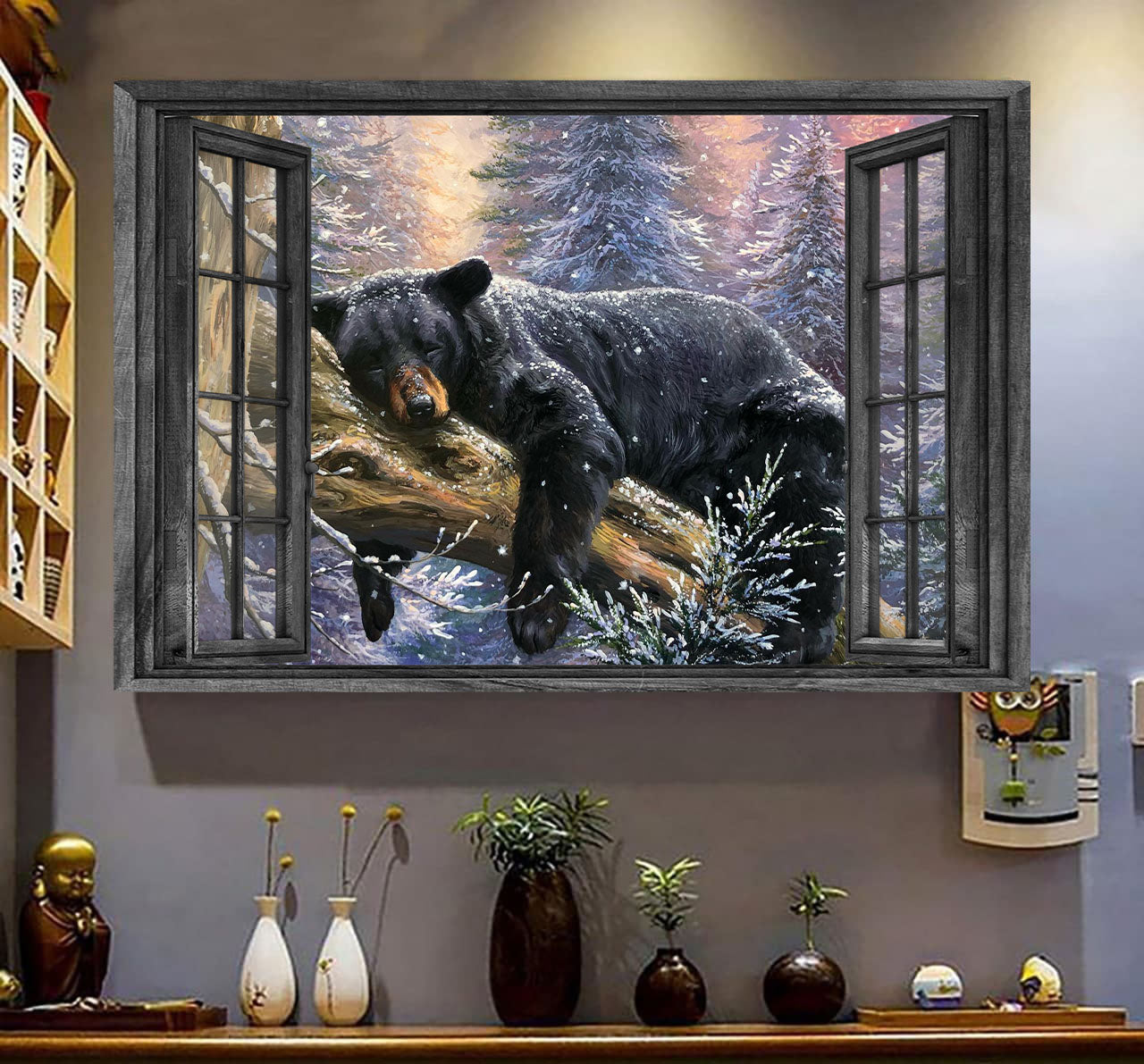 Bear 3D Wall Art Painting Art 3D Wild Animals Lover Bear Lazy Home Decoration Gift Idea Mother Day Christmas