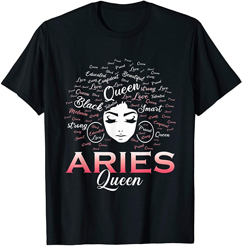 Aries Girls Black Queen Best March April Birthday Gift T-Shirt