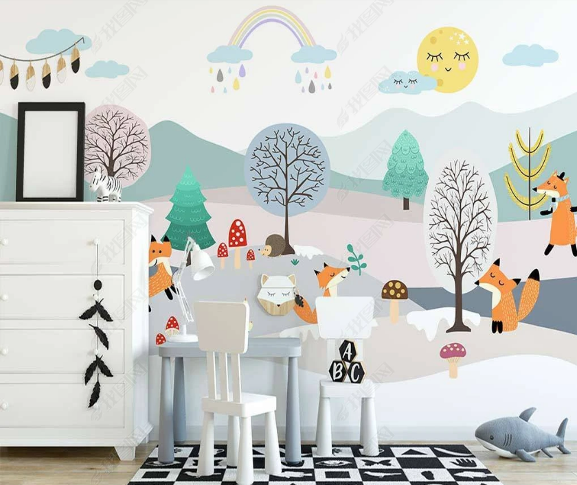 3D Hand-Painted Cartoon Forest Animal Wall Mural Wallpaper Sww3286