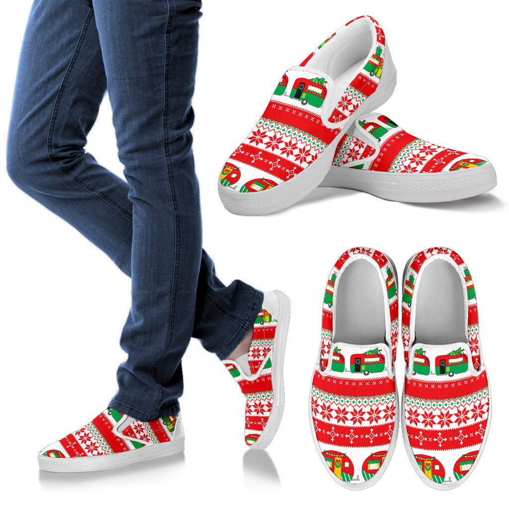 Camper Camping Ugly Christmas Design Print Men Slip Ons Shoes