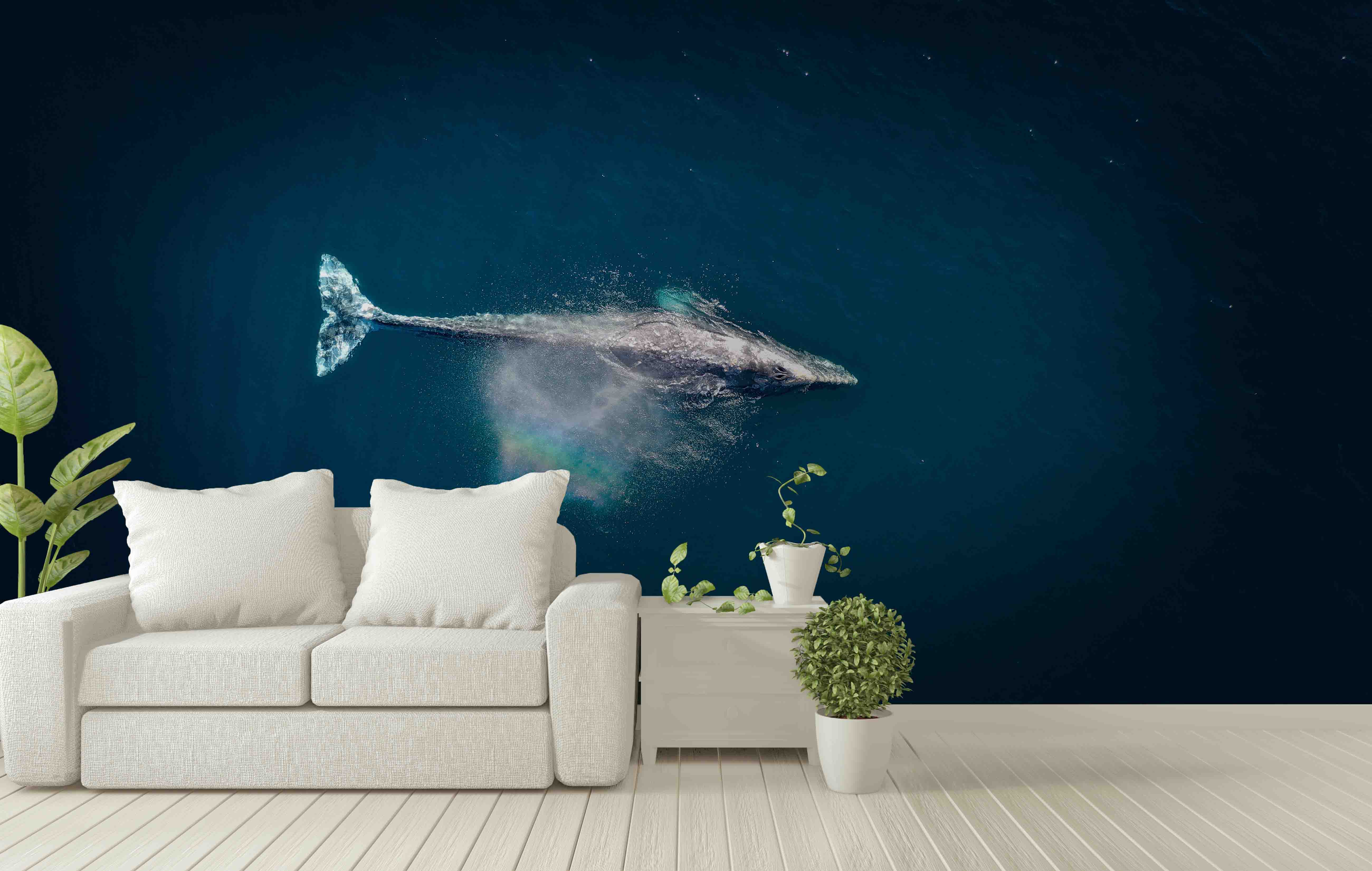 3D Dark Blue Ocean Whale Wall Mural Wallpaper 12