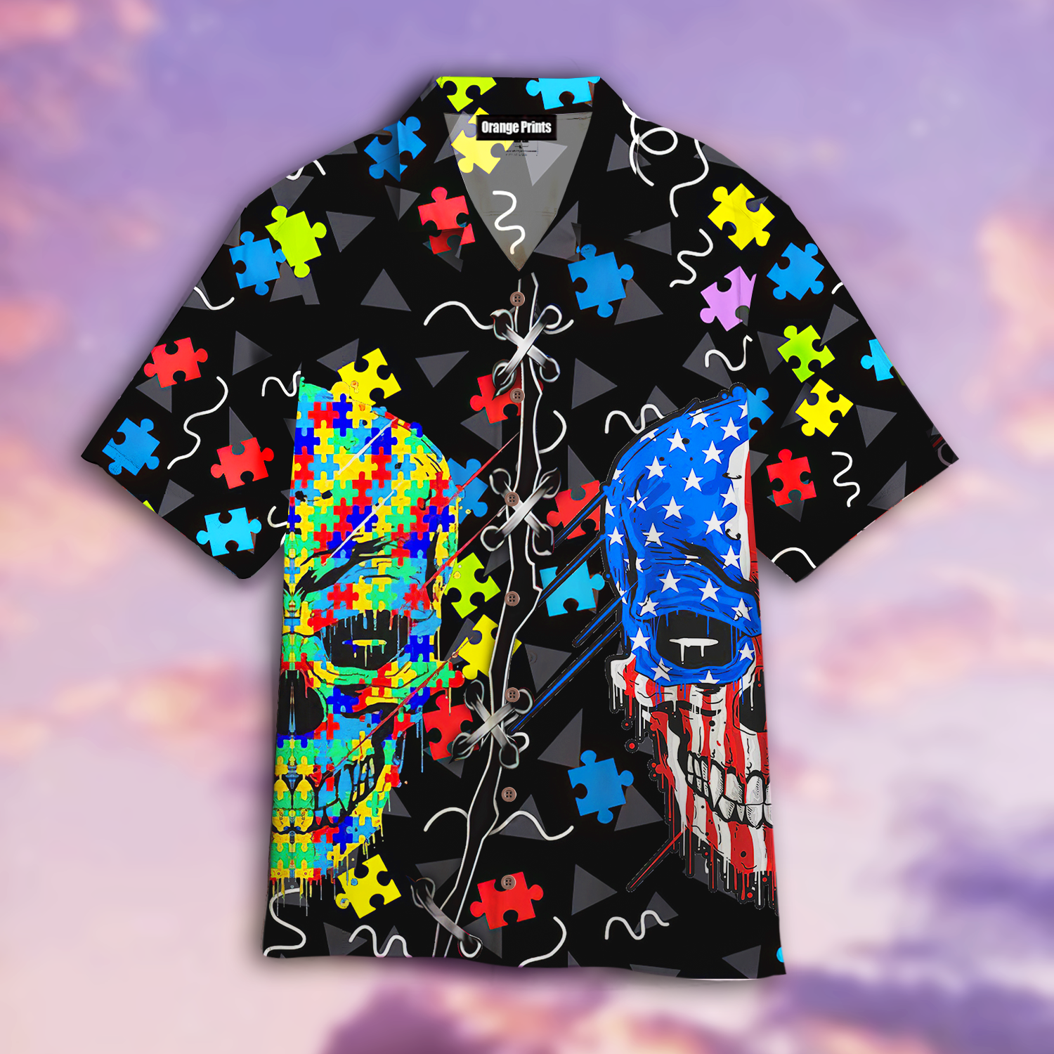 Skull American Autism Awareness Aloha Hawaii Shirts For Men And Women Ha21869