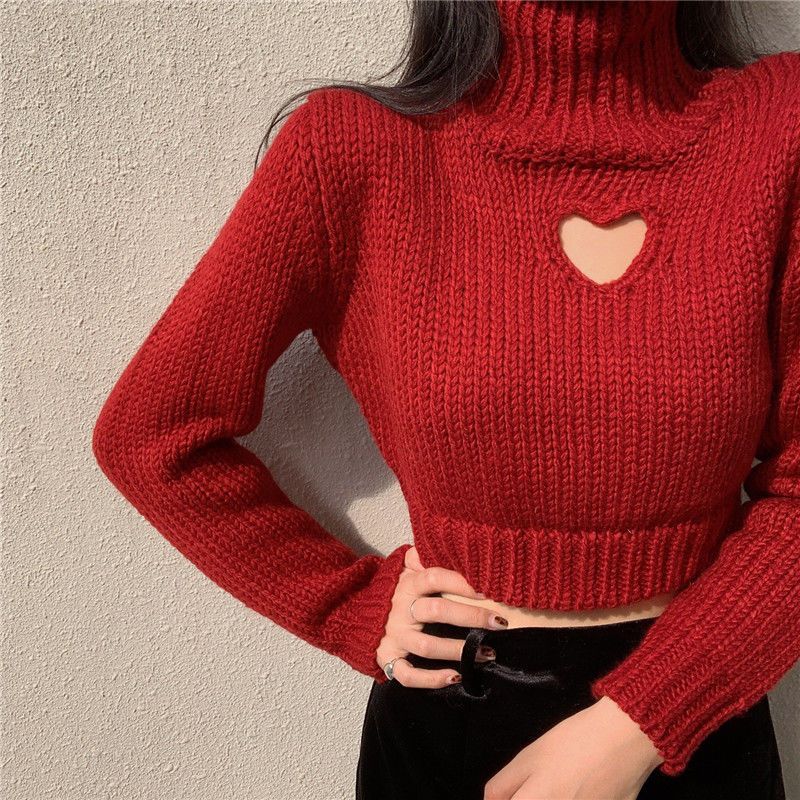 Zadily 2022 Winter Korea Style Turtleneck Hollow Out Long Sleeve Women Sweater Christmas Party Crop Tops Ladies New In Pullover alx