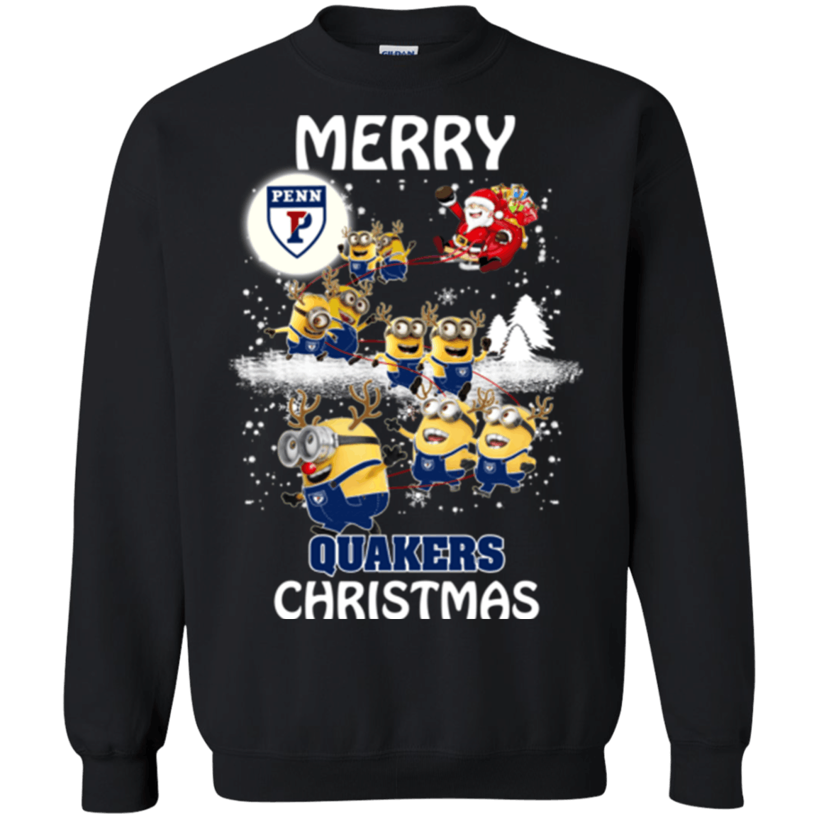 Limited Penn Quakers Minion Ugly Christmas Sweaters Santa Claus With Sleigh Sweatshirts