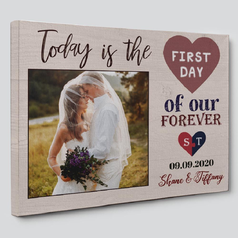 “The First Day of Our Forever” Custom Photo Valentine’s Day Gift Canvas Print