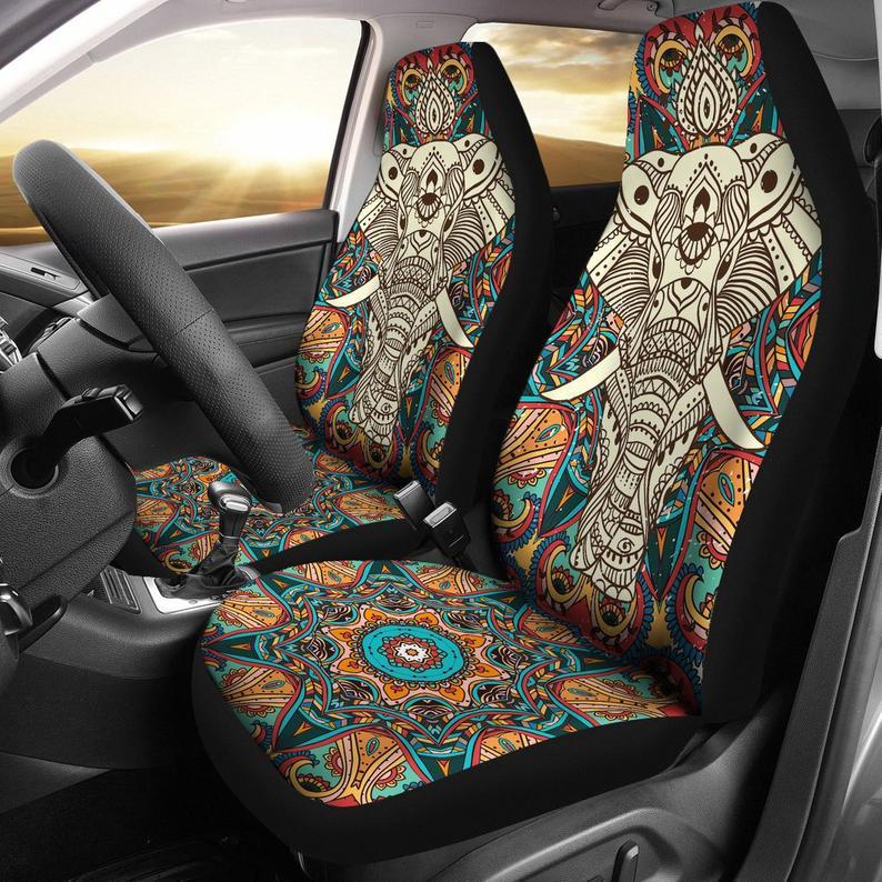 Boho Mandala Elephant Car Seat Cover | Universal Fit Car Seat Protector | Easy Install | Polyester Microfiber Fabric | Csc1493