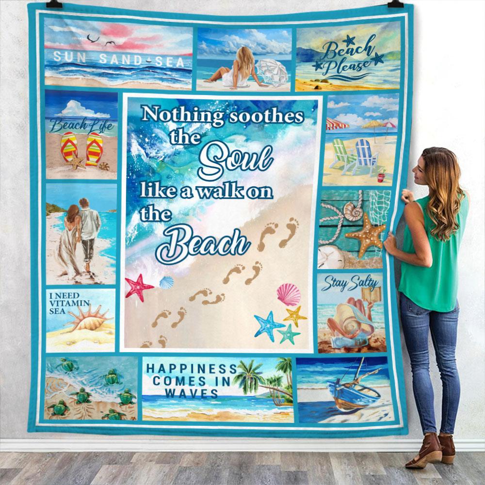 Walk On The Beach Fleece Blanket, Sherpa Blanket, Gift For Parent, Family Member, Friends Gift, Christmas Gift, Home Decor, Home Living