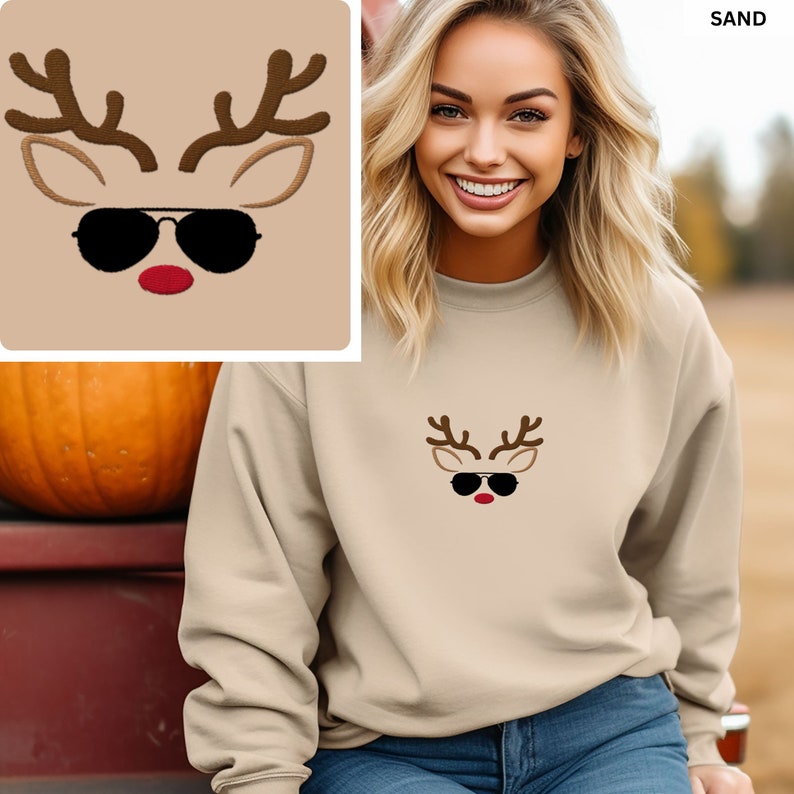 Reindeer Christmas Embroidered Sweatshirt 2D Crewneck Sweatshirt All Over Print Sweatshirt For Women Sweatshirt For Men Sws4793