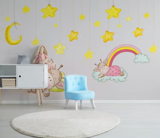 3D Cartoon Yellow Star Animal Wall Mural Wallpaper 102