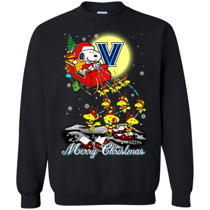 Villanova Wildcats Ugly Christmas Sweaters Santa Claus With Sleigh And Snoopy Sweatshirts