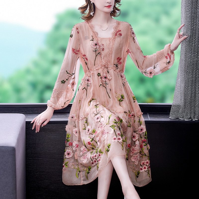 ZUOMAN New 2021 Fashion Runway Summer Dress Women’s Flare Sleeve Floral Embroidery Elegant Mesh Hollow Out Midi Dresses alx