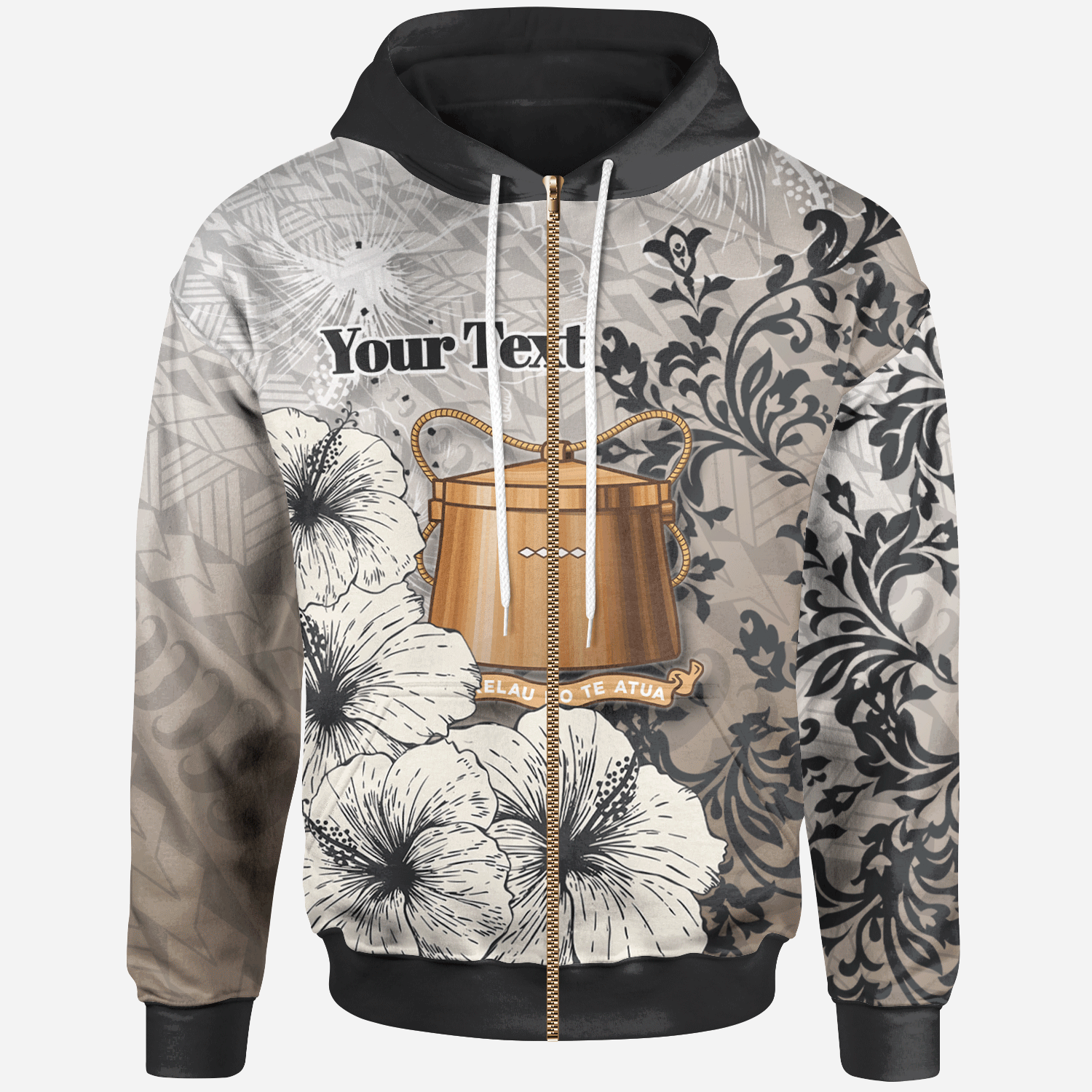 Tokelau Zip Hoodie – Custom Personalised Vintage Luxury Floral Style – BN01