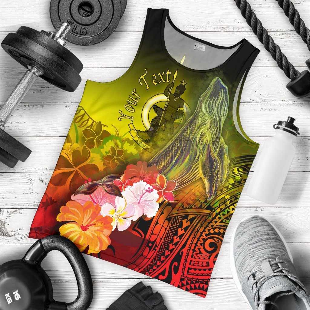 Vanuatu Custom Personalised Men’S Tank Top – Humpback Whale With Tropical Flowers (Yellow)